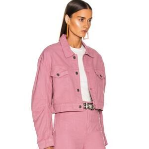 GRLFRND Lacy Minimal Crop Trucker Denim Jacket Pink La Dolce Vita Medium